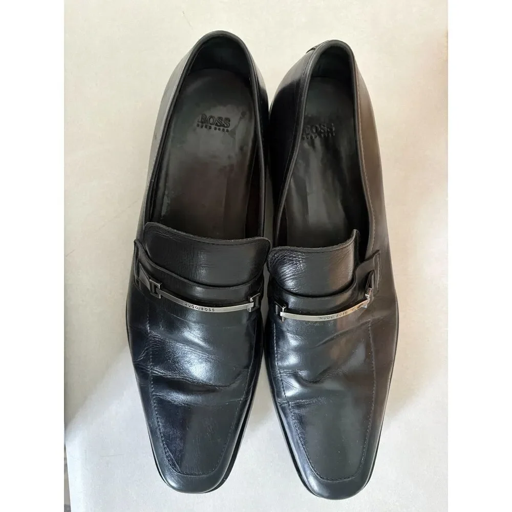Hugo Boss Men's US 11 Carl Horsebit Loafer Leather Formal Work Black Dress Shoe